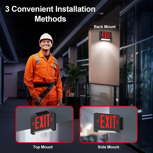 Alt view image 5 of 6 - Exit Signs with Emergency Lights Battery Backup, UL Listed Double-sided Exit sign with Adjustable Light Pipe, Hardwired Compact Commercial Lighted Exit Sign, 120/277V Top/Side/Wall Mount (1 Pack)
