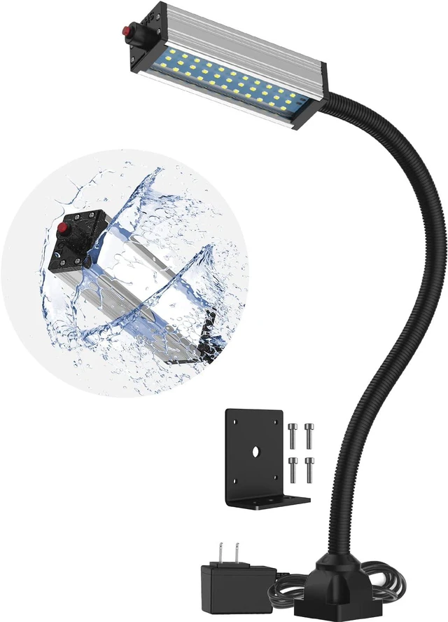 Main image of Flexible Work Light, Machine Light, Gooseneck Led Light IP66 Waterproof 800 Lumen 120 Volt 44Leds Screw Mounted Floodlights for Machine Tools Lathes and Workbenches