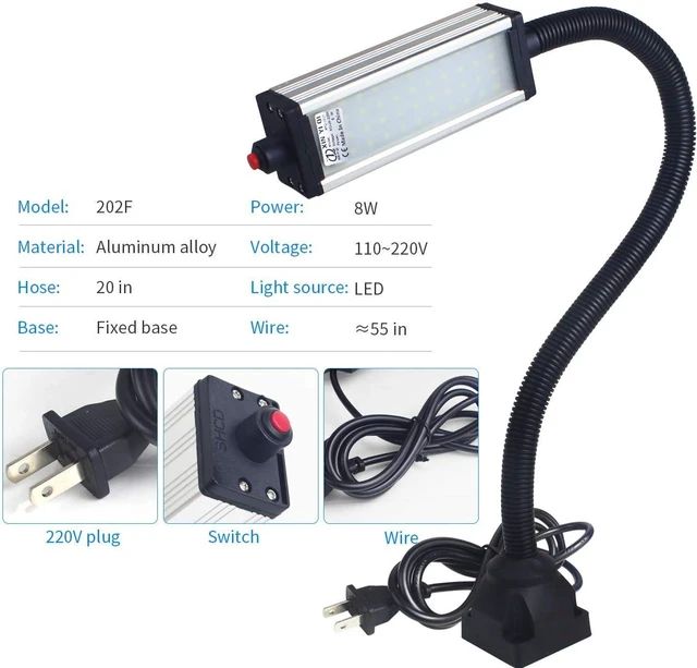 Alt view image 6 of 7 - Flexible Work Light, Machine Light, Gooseneck Led Light IP66 Waterproof 800 Lumen 120 Volt 44Leds Screw Mounted Floodlights for Machine Tools Lathes and Workbenches