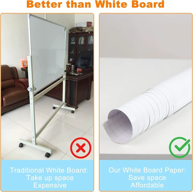 Alt view image 4 of 7 - Dry Erase Wallpaper, Whiteboard Paper for Wall, White Board Sticker Roll for Wall, Dry Erase Contact Paper Stain-Proof Wall Decal, Perfect Replacement for White Board (4x8ft)
