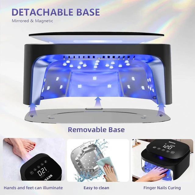 Alt view image 4 of 6 - 60W Cordless UV LED Nail Lamp - Rechargeable Gel Polish Dryer with Auto Sensor, 30 Beads & 4 Timer Settings Portable for Home/Salon Black