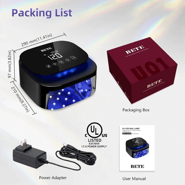 Alt view image 6 of 6 - 60W Cordless UV LED Nail Lamp - Rechargeable Gel Polish Dryer with Auto Sensor, 30 Beads & 4 Timer Settings Portable for Home/Salon Black