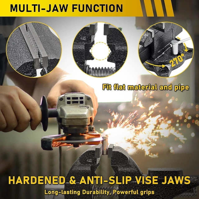 Alt view image 2 of 3 - Bench Vise 4-1/2in Multi-Purpose Bench Vice Clam on Vise, Heavy Duty Cast Iron Bench Clamp with Anvil-Multi-Jaw Swivel Base - Bnech Vice for Workbench, Woodworking, Workshop DIY