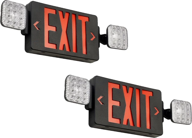 Main image of Black Exit Sign with Emergency Lights, LED Emergency Exit Light with Battery Backup, UL Listed, AC 120/277V, Commercial Emergency Lights Combo for Business - 2 Pack
