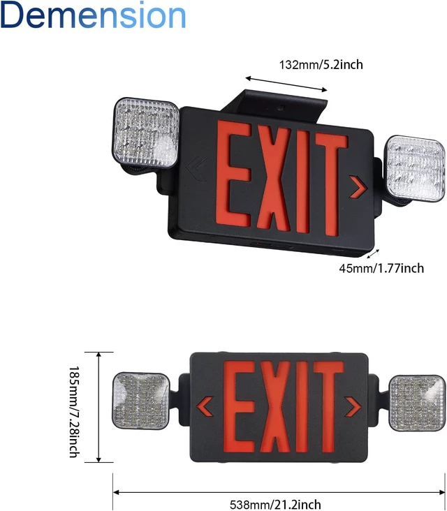 Alt view image 2 of 6 - Black Exit Sign with Emergency Lights, LED Emergency Exit Light with Battery Backup, UL Listed, AC 120/277V, Commercial Emergency Lights Combo for Business - 2 Pack