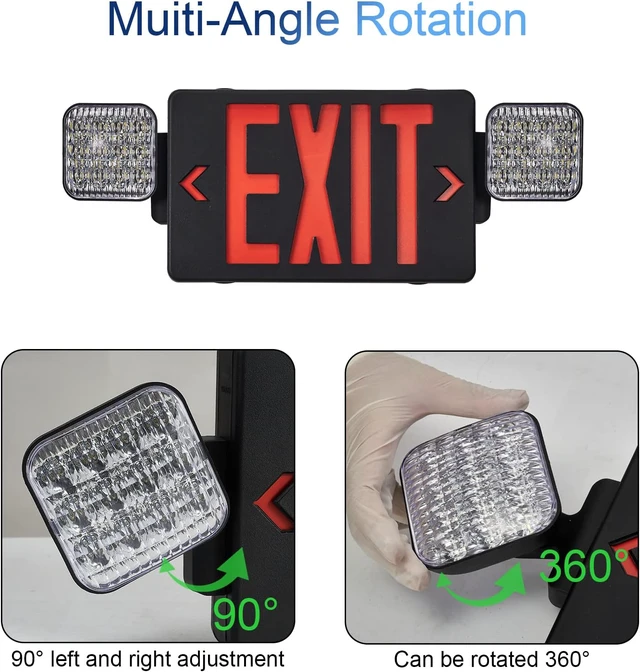 Alt view image 3 of 6 - Black Exit Sign with Emergency Lights, LED Emergency Exit Light with Battery Backup, UL Listed, AC 120/277V, Commercial Emergency Lights Combo for Business - 2 Pack