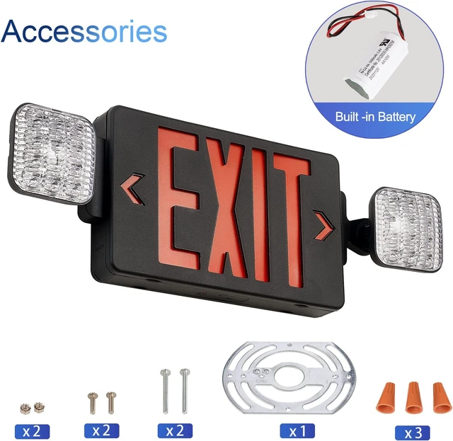 Alt view image 4 of 6 - Black Exit Sign with Emergency Lights, LED Emergency Exit Light with Battery Backup, UL Listed, AC 120/277V, Commercial Emergency Lights Combo for Business - 2 Pack