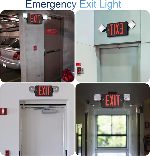 Alt view image 5 of 6 - Black Exit Sign with Emergency Lights, LED Emergency Exit Light with Battery Backup, UL Listed, AC 120/277V, Commercial Emergency Lights Combo for Business - 2 Pack