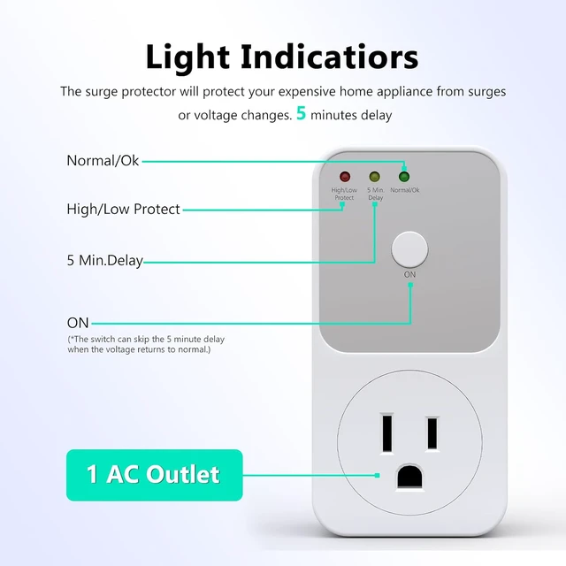 Alt view image 2 of 6 - Single Outlet Surge Protector for Refrigerator, TV, PC & Home Appliance - Wall Voltage Protector with Ground & Protected Light Indicators, 120V, 15A, 4 Pack