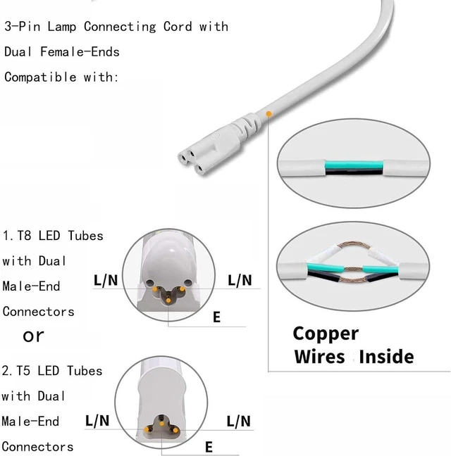 Alt view image 4 of 7 - 10FT T5 T8 Extension Cord for for LED Tube Lights, 10-Pack