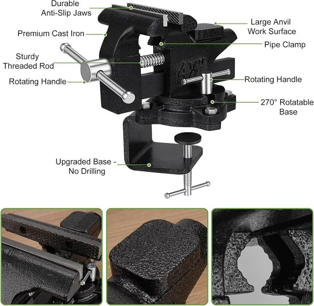 Alt view image 3 of 7 - 4-1/2" Bench Vise, 2-In-1 Drill-Free Table Vice for Workbench