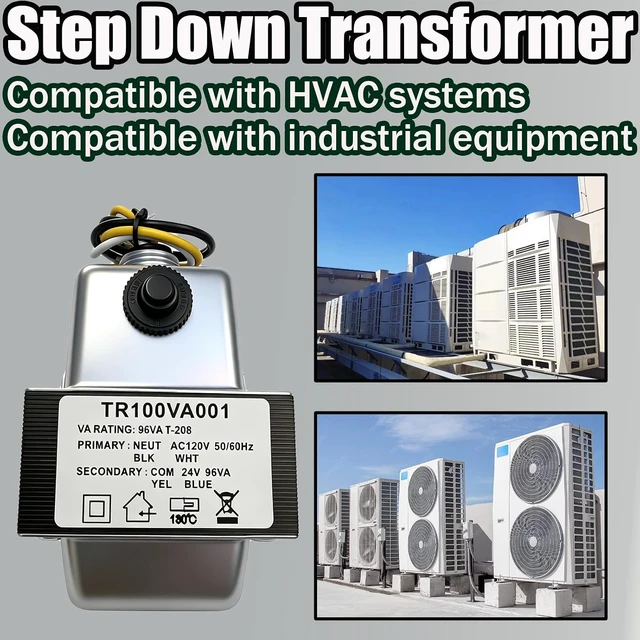 Alt view image 2 of 7 - 100VA Transformer with Circuit Breaker, 100/120V to 24Vac Step Down Transformer Compatible with HVAC Systems for Industrial Equipment, Doorbells, Security Systems and Low Voltage Equipment.