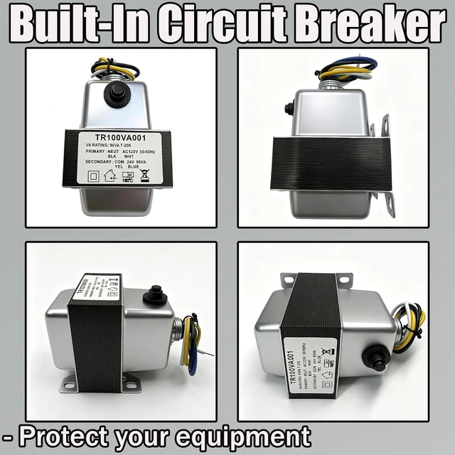 Alt view image 4 of 7 - 100VA Transformer with Circuit Breaker, 100/120V to 24Vac Step Down Transformer Compatible with HVAC Systems for Industrial Equipment, Doorbells, Security Systems and Low Voltage Equipment.