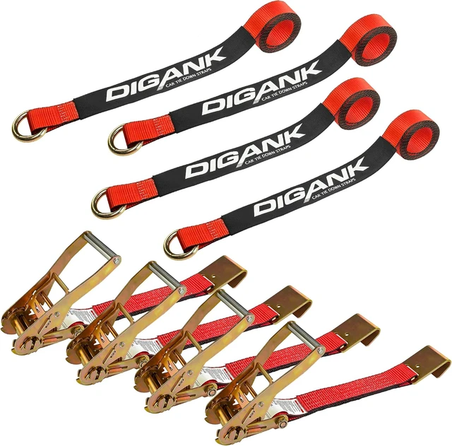 Alt view image 2 of 6 - Car Tie Down Straps for Trailers, 4 Pack 2" x 96" Tire Straps, Flat Hooks
