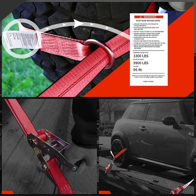 Alt view image 6 of 6 - Car Tie Down Straps for Trailers, 4 Pack 2" x 96" Tire Straps, Flat Hooks