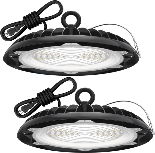 Main image of UFO LED High Bay Light: 150W 19500LM High Bay LED Shop Lights with 6ft Plug - 5000K IP65 LED Warehouse Lights for Workshop Stadium Garage Lighting 2-Pack