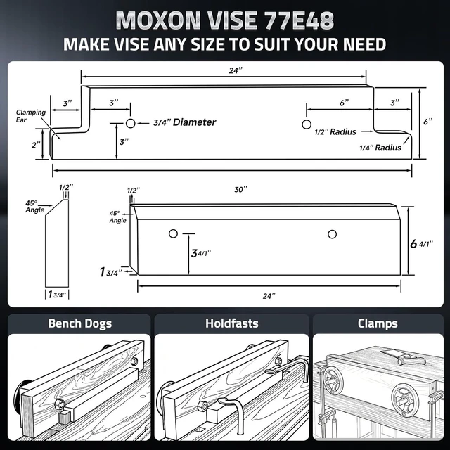 Alt view image 6 of 7 - Mnoxo Vise Hardware Kit with Acme Threaded Rod System Precise Processing