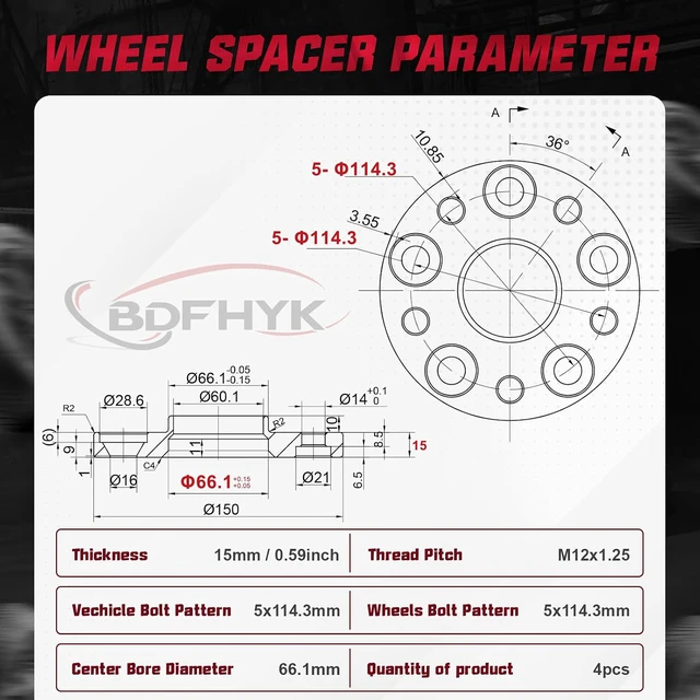 Alt view image 3 of 7 - 5x114.3mm Wheel Spacers 15mm Spacers for Nissan Infinit 1987-2014