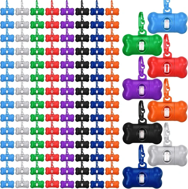 Main image of 120 Pcs Bone Dog Poop Bag Dispensers with Bags and Hooks, 8 Colors