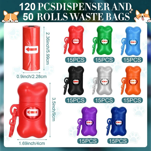 Alt view image 2 of 6 - 120 Pcs Bone Dog Poop Bag Dispensers with Bags and Hooks, 8 Colors