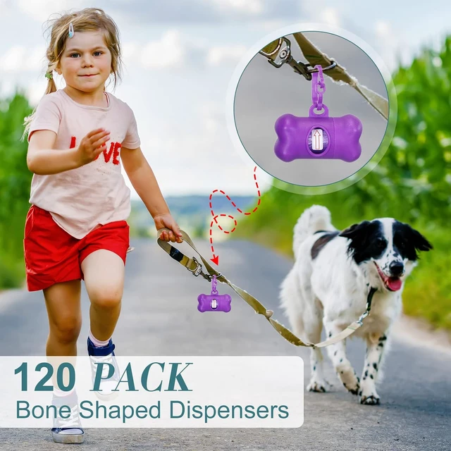 Alt view image 3 of 6 - 120 Pcs Bone Dog Poop Bag Dispensers with Bags and Hooks, 8 Colors