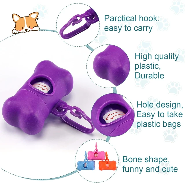 Alt view image 6 of 6 - 120 Pcs Bone Dog Poop Bag Dispensers with Bags and Hooks, 8 Colors
