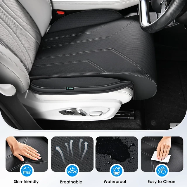 Alt view image 3 of 6 - Car Seat Extender Leg Support Cushion for Driver Seats Office Chair, Leather Memory Foam Widened seat Cushion for Long Drivers Universal Car Seat Cushion Legs Rest Pads-Black1