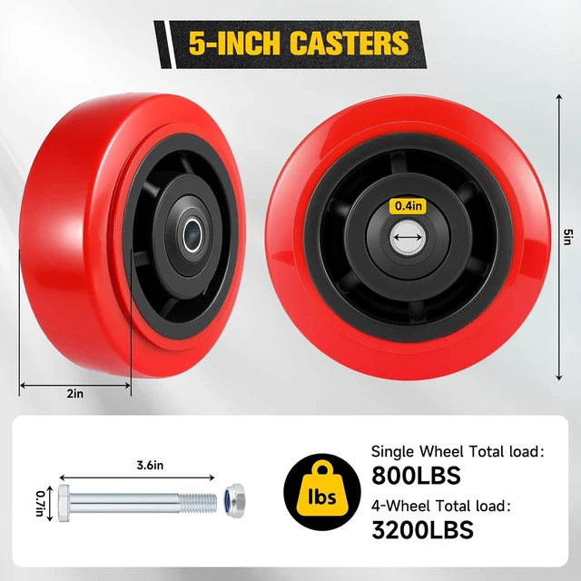 Alt view image 2 of 7 - 5 Inch Wheels,Heavy Duty Replacement Wheels,Casters Set of 4 Load 3200 Lbs