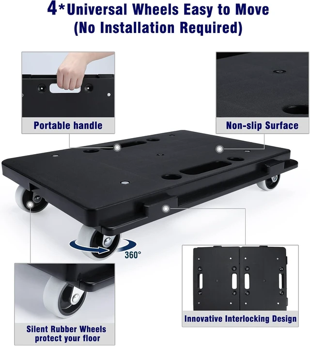 Alt view image 2 of 6 - Furniture Dolly, 2 Pack Moving Dolly Connectable, 15.63 x 10.23 inch, 500 Lbs Capacity, Furniture Movers 4 Wheels Heavy Duty, Small Flat Dolly Cart, Portable and Light Dollies