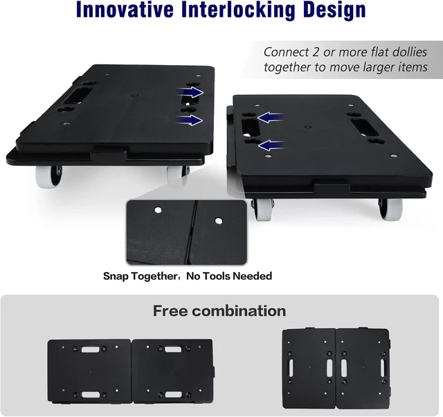 Alt view image 3 of 6 - Furniture Dolly, 2 Pack Moving Dolly Connectable, 15.63 x 10.23 inch, 500 Lbs Capacity, Furniture Movers 4 Wheels Heavy Duty, Small Flat Dolly Cart, Portable and Light Dollies