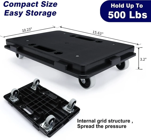 Alt view image 4 of 6 - Furniture Dolly, 2 Pack Moving Dolly Connectable, 15.63 x 10.23 inch, 500 Lbs Capacity, Furniture Movers 4 Wheels Heavy Duty, Small Flat Dolly Cart, Portable and Light Dollies