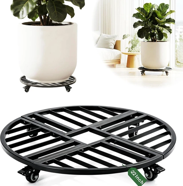 Main image of 22" Round Metal Plant Caddy with Wheels Heavy Duty, 600lbs Capacity Rust-Proof Plant Stand with Lockable Caster Wheels, Rolling Plant Dolly for Large Planter Pots & Heavy Objects, Indoor Outdoor