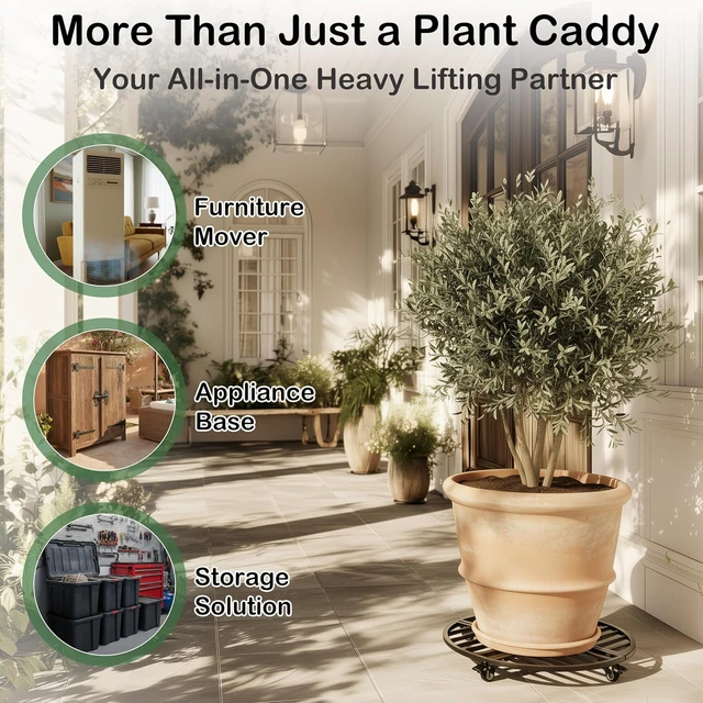 Alt view image 5 of 7 - 22" Round Metal Plant Caddy with Wheels Heavy Duty, 600lbs Capacity Rust-Proof Plant Stand with Lockable Caster Wheels, Rolling Plant Dolly for Large Planter Pots & Heavy Objects, Indoor Outdoor