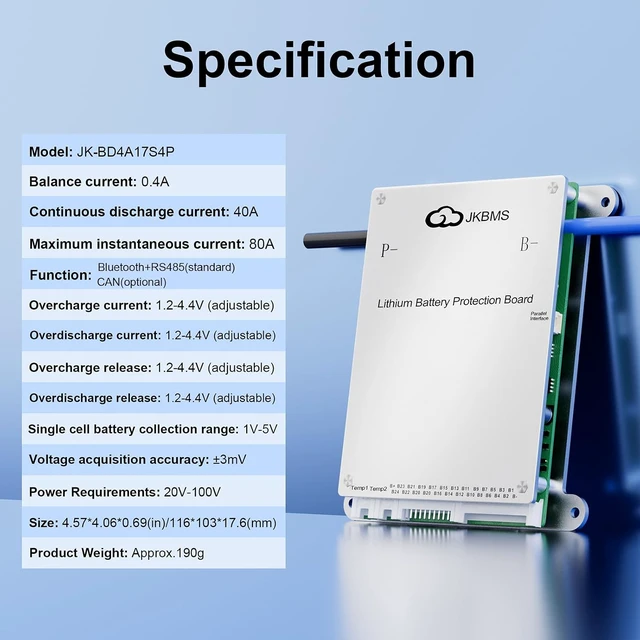 Alt view image 2 of 7 - JK-BD4A17S4P Smart BMS 8S-17S 40A BMS with 0.4A Active Balance