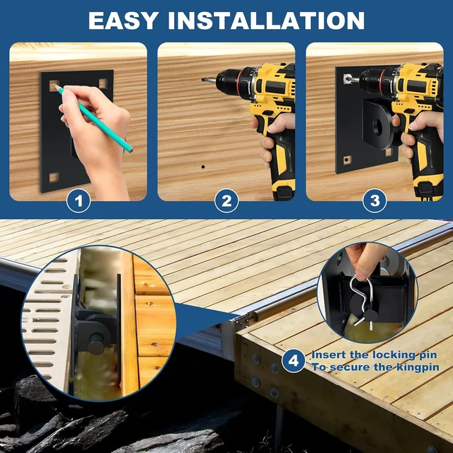Alt view image 7 of 7 - Heavy Duty Dock Hardware,4 Pack Floating Dock Galvanized Link Kit T Connectors, Floating Dock Hinge,Metal Antirust Coating T Style Backer Plate Dock Brackets Hardware