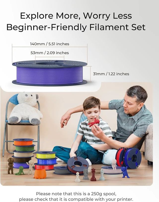 Alt view image 5 of 7 - SUNLU PLA Filament 1.75mm, 250g Spool Bundle, 3D Printer Filament