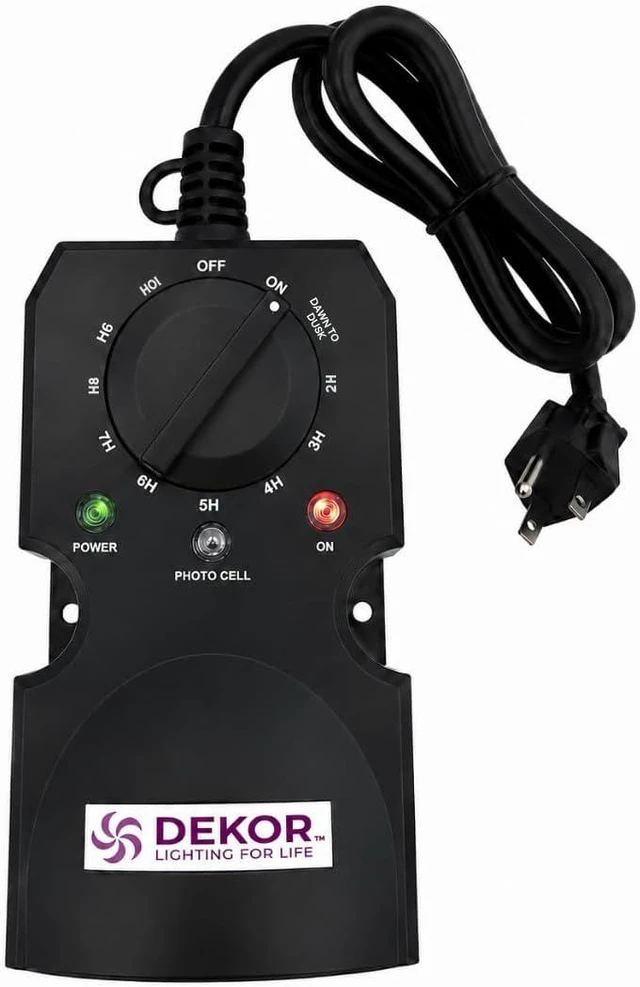 Main image of Outdoor Light Timer Dusk to Dawn - Waterproof Photocell Sensor with 2 Grounded Outlets for Landscape, Deck, Garden & Christmas Lights, IP63, 1-8 Hour Daily Outdoor Timer