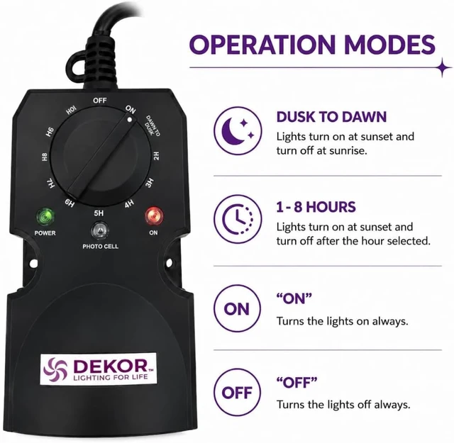 Alt view image 2 of 6 - Outdoor Light Timer Dusk to Dawn - Waterproof Photocell Sensor with 2 Grounded Outlets for Landscape, Deck, Garden & Christmas Lights, IP63, 1-8 Hour Daily Outdoor Timer