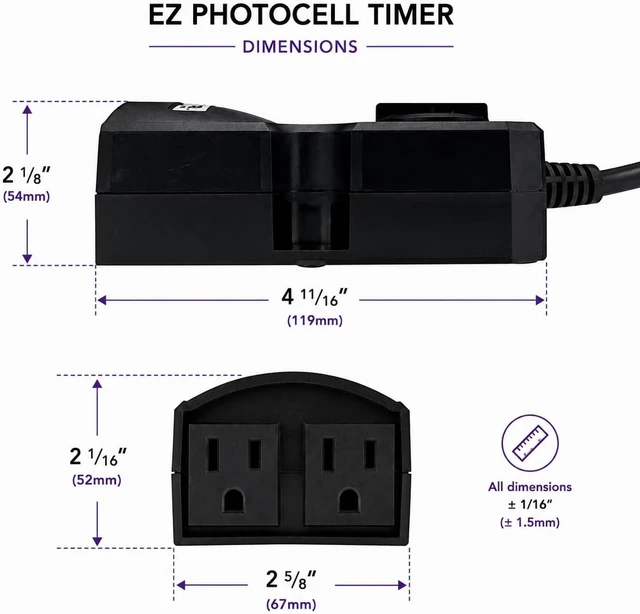 Alt view image 4 of 6 - Outdoor Light Timer Dusk to Dawn - Waterproof Photocell Sensor with 2 Grounded Outlets for Landscape, Deck, Garden & Christmas Lights, IP63, 1-8 Hour Daily Outdoor Timer