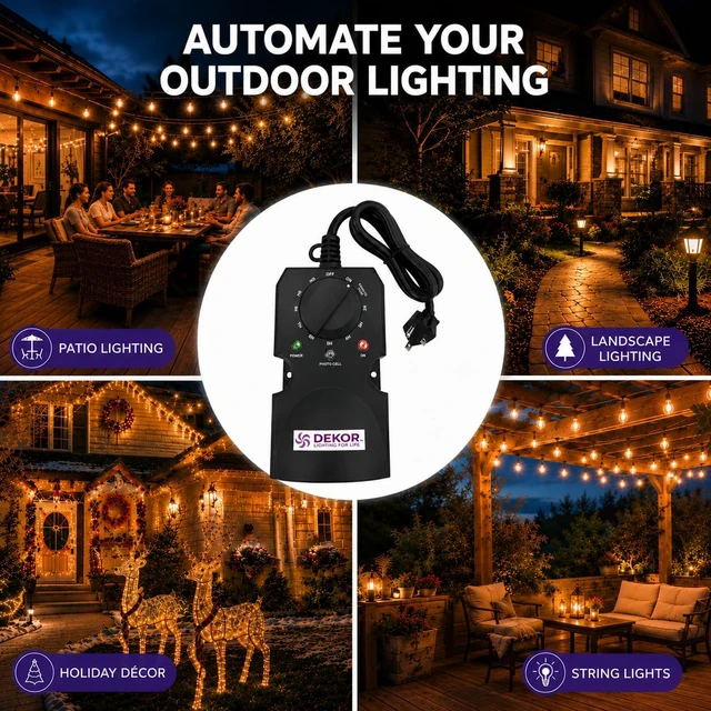 Alt view image 6 of 6 - Outdoor Light Timer Dusk to Dawn - Waterproof Photocell Sensor with 2 Grounded Outlets for Landscape, Deck, Garden & Christmas Lights, IP63, 1-8 Hour Daily Outdoor Timer