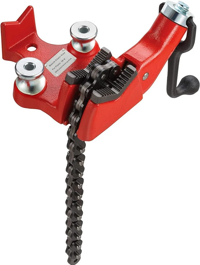 Main image of Mophorn Screw Bench Chain Vise 1/8 to 5-Inch Pipe Capacity, Heavy Duty Bench Chain Pipe Vise with Crank Handle, Neoprene-Coated Jaw, Cast Iron Material Ideal for a Variety of Pipes