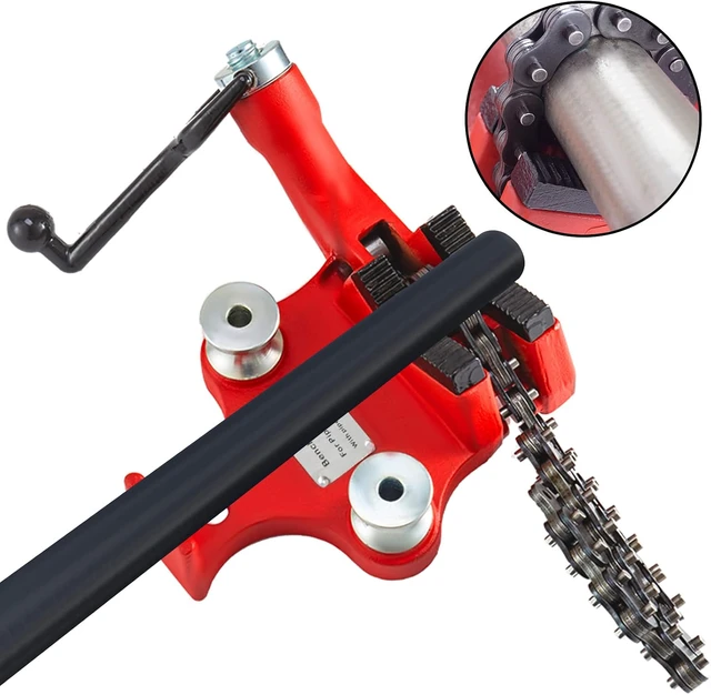 Alt view image 2 of 7 - Mophorn Screw Bench Chain Vise 1/8 to 5-Inch Pipe Capacity, Heavy Duty Bench Chain Pipe Vise with Crank Handle, Neoprene-Coated Jaw, Cast Iron Material Ideal for a Variety of Pipes
