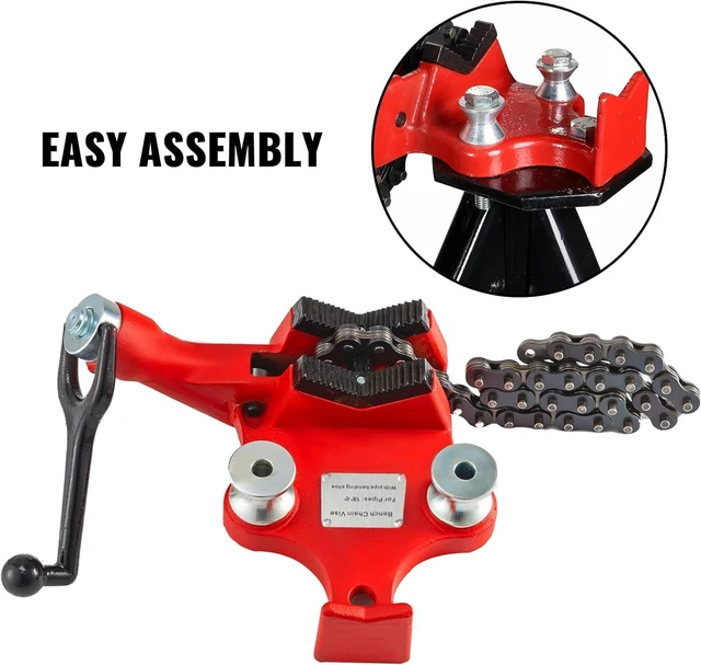 Alt view image 6 of 7 - Mophorn Screw Bench Chain Vise 1/8 to 5-Inch Pipe Capacity, Heavy Duty Bench Chain Pipe Vise with Crank Handle, Neoprene-Coated Jaw, Cast Iron Material Ideal for a Variety of Pipes