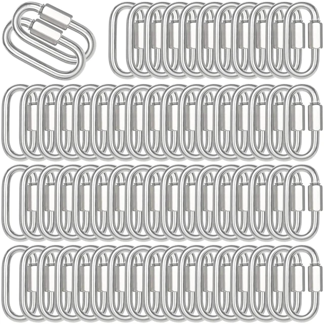 Main image of 200PCS 2 Inches Chain Quick Links, M5 Screw Galvanized Steel Heavy Duty Chain Links, 3/16" Locking Carabiners for Connecting Hammock, Key Chain, Pet Leash,Gym,Camping 650 Lbs Capacity