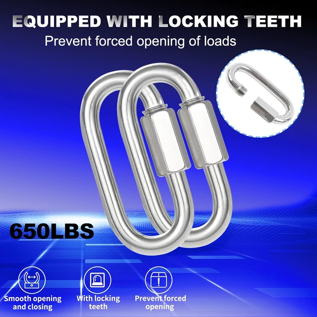 Alt view image 3 of 7 - 200PCS 2 Inches Chain Quick Links, M5 Screw Galvanized Steel Heavy Duty Chain Links, 3/16" Locking Carabiners for Connecting Hammock, Key Chain, Pet Leash,Gym,Camping 650 Lbs Capacity