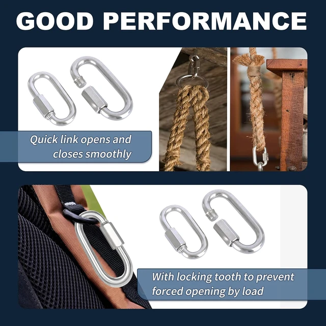 Alt view image 4 of 7 - 200PCS 2 Inches Chain Quick Links, M5 Screw Galvanized Steel Heavy Duty Chain Links, 3/16" Locking Carabiners for Connecting Hammock, Key Chain, Pet Leash,Gym,Camping 650 Lbs Capacity