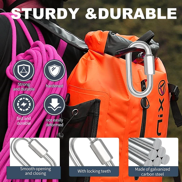 Alt view image 5 of 7 - 200PCS 2 Inches Chain Quick Links, M5 Screw Galvanized Steel Heavy Duty Chain Links, 3/16" Locking Carabiners for Connecting Hammock, Key Chain, Pet Leash,Gym,Camping 650 Lbs Capacity