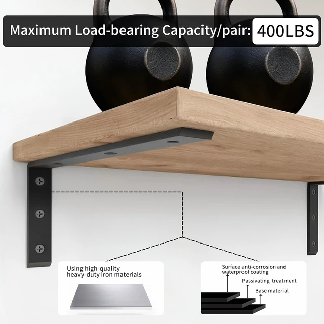 Alt view image 3 of 7 - Countertop Support Brackets 10 Inch Heavy Duty 0.4 Inch Thick Countertop Hidden Bracket 10"x6"x2.5" L Bracket Metal Corbels for Quartz/Granite/Wood/Concrete/ Laminate Countertops (4pack)