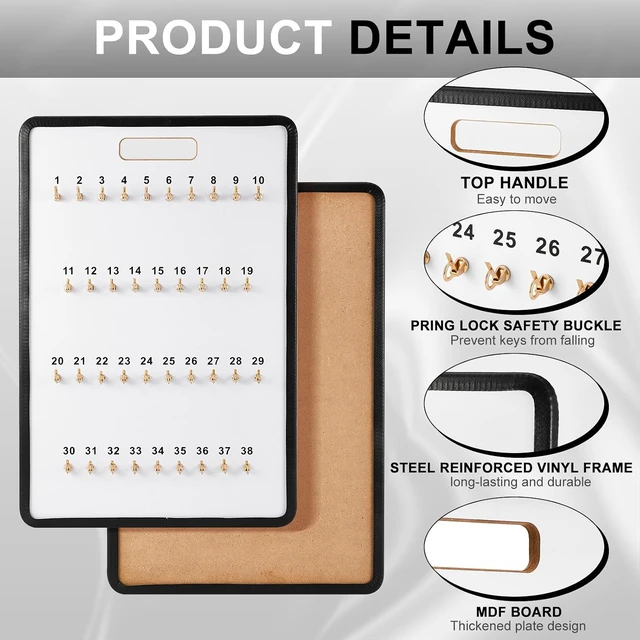 Alt view image 3 of 7 - Key Hook Board Rack with 40 Pcs Plastic Tags Set 23.4 x 15.5 Inch Key Holder Wall Mount with 38 Hooks Self Closing Tabs Colored Labels for Car Hotels Office House Storage Organization