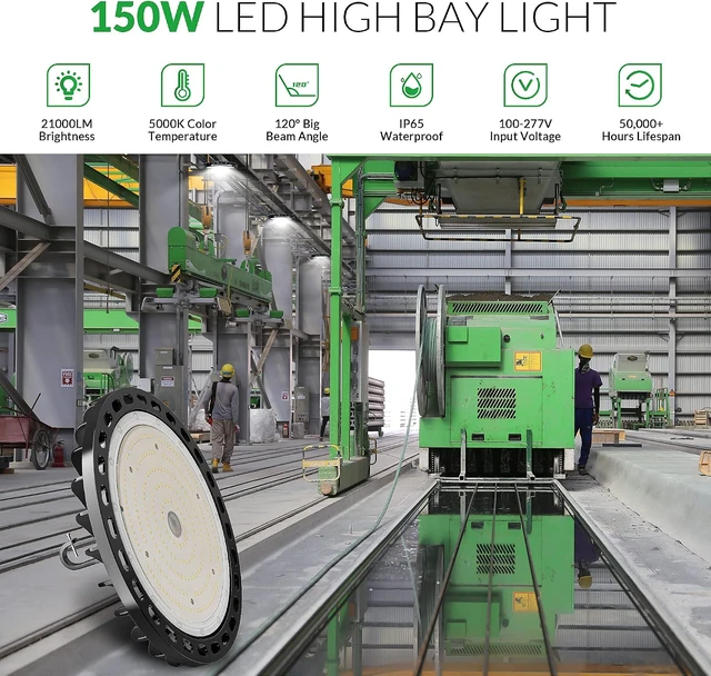 Alt view image 2 of 7 - LED High Bay Light 150W, 22500LM LED Shop Light AC100-277V 5000K ETL Listed